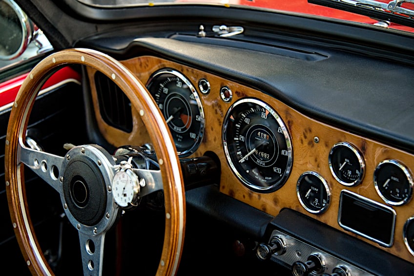 Burl Wood Veneer in Luxury Car Interior